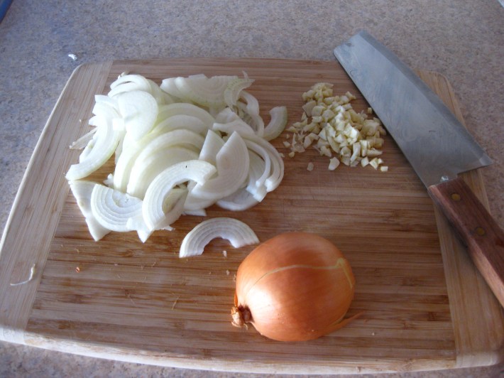 Diced onion and garlic